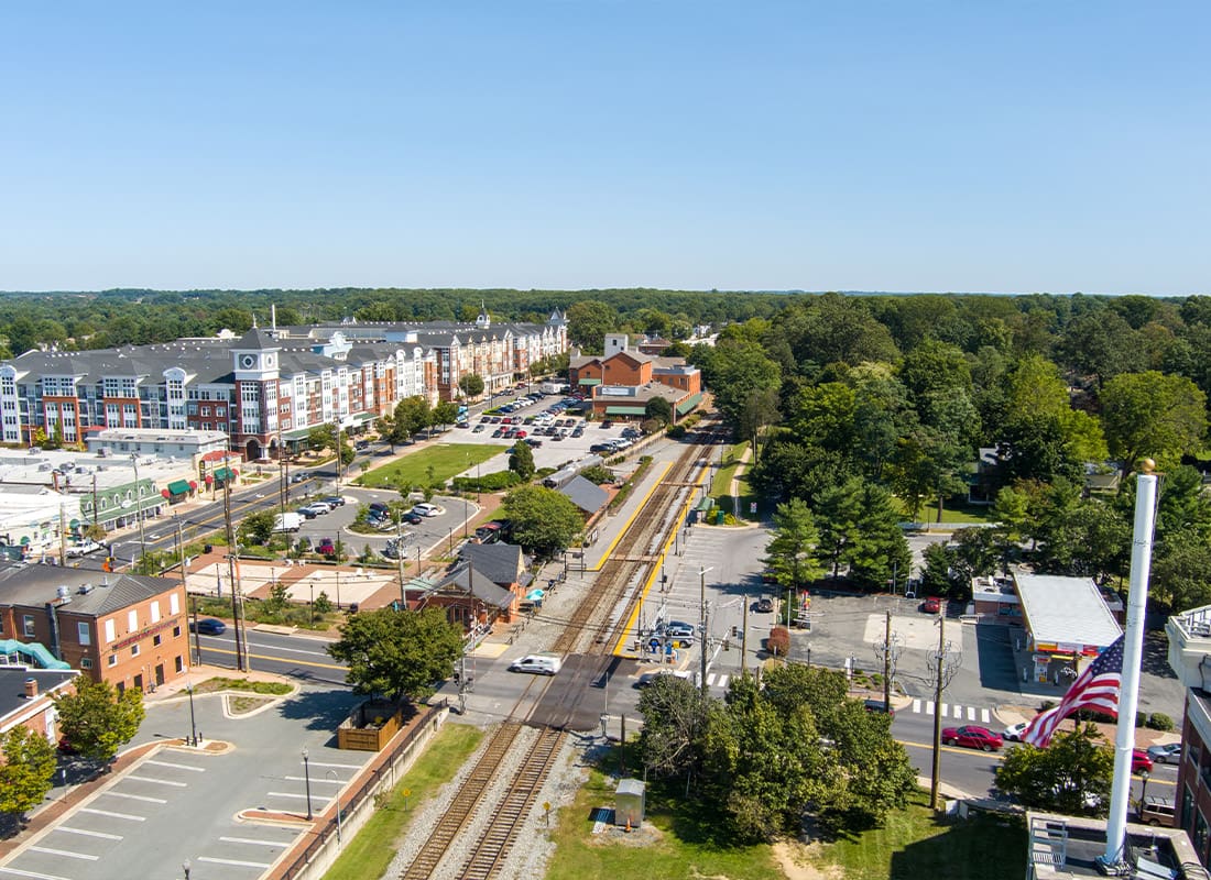 Bethesda, MD - Aerial View of Old Town Gaithersburg in Montgomery County, Maryland